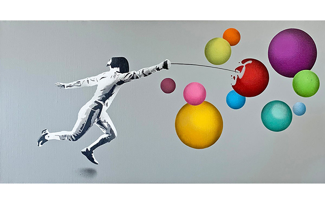 Fencer vs Bubbles Original Canvas