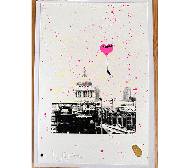 Girl with Heart Balloon (Pink&Yellow Splatter)